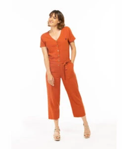 Combinaison Pantacourt Rouille pour Femme avec Ceinture à Nouer