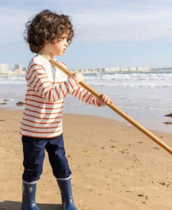 Marinière Garçon Orange et Blanc - Haut Style Marin à Manches Longues