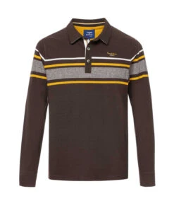 Polo Homme Marron à Manches Longues et Rayures Poitrine Colorées