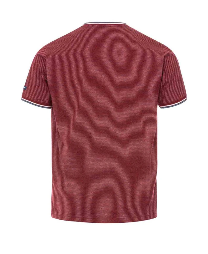 Asbron Striped V-Neck T-Shirt with Chest Pocket - Grenat/Grey 4 Asbron Striped V-Neck T-Shirt with Chest Pocket - Grenat/Grey – Image 2