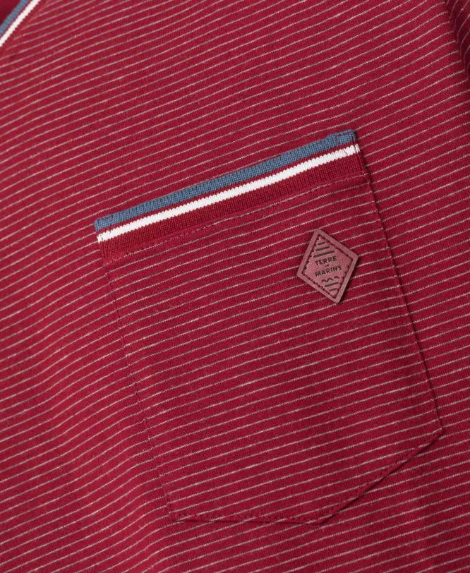 Asbron Striped V-Neck T-Shirt with Chest Pocket - Grenat/Grey 5 Asbron Striped V-Neck T-Shirt with Chest Pocket - Grenat/Grey – Image 3