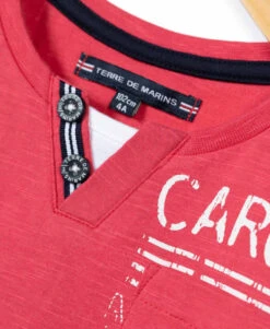 T-shirt Rouge Col Tunisien pour Garçon en Maille Flammée -Terredemarins prod 4358 tee shirt mc rouge coquelicot capla 666x812 fc7ea0111e0b