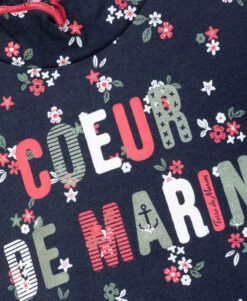 T-shirt Manches Longues Fille en Coton avec Imprimé Fleuri et Col Volanté -Terredemarins prod 436 tee shirt ml imprime fond indigo bloudie 666x812 fc7ea0111e0b