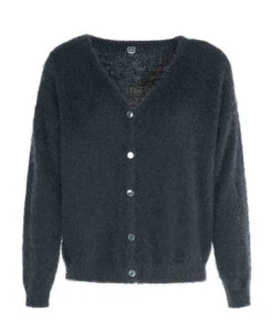 Gilet en Maille à Poils Longs Bleu Nuit pour Femme