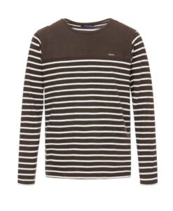 Marinière Manches Longues Homme - Rayé Marron et Blanc