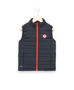 Doudoune Sans Manches Garçon - Gilet Matelassé Marine et Zip Rouge
