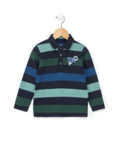 Polo Garçon à Manches Longues Rayé Multicolore - 100% Coton