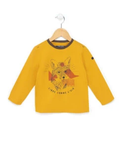 Canili Boys' Honey Yellow Long Sleeve T-Shirt with Graphic Print