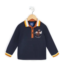 Boys Long Sleeve Indigo Polo Shirt - Stylish Multicolor Trim Calabra
