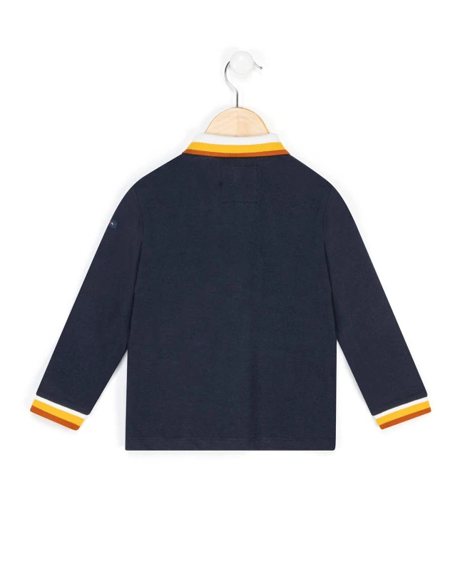 Boys Long Sleeve Indigo Polo Shirt - Stylish Multicolor Trim Calabra 4 Boys Long Sleeve Indigo Polo Shirt - Stylish Multicolor Trim Calabra – Image 2