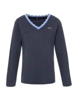 T-shirt Femme Manches Longues à Col V Indigo - Confort et Style Certifié