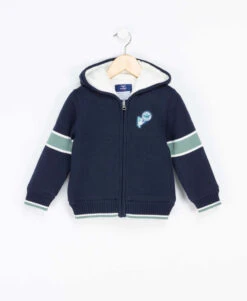 Veste à Capuche en Tricot Doublée Polaire pour Garçon - Bleu Marine