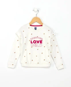 Sweat Fille en Molleton Doux avec Détails Volantés et Broderie