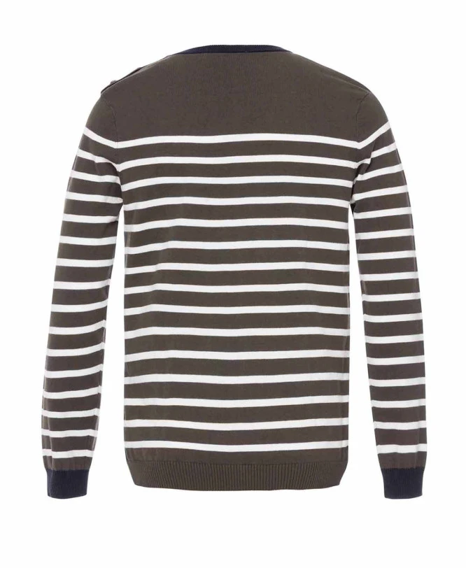 Pull Rayé Kaki Style Marinière en Coton pour Homme 4 Pull Rayé Kaki Style Marinière en Coton pour Homme – Image 2