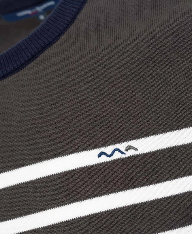 Pull Rayé Kaki Style Marinière en Coton pour Homme 5 Pull Rayé Kaki Style Marinière en Coton pour Homme – Image 3