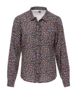 Chemisier Fluide Imprimé à Manches Longues et Détails Dorés