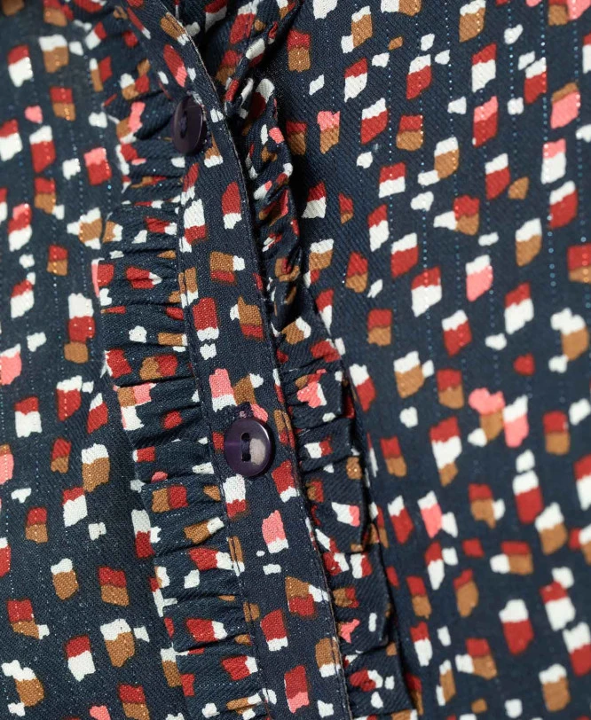 Chemisier Fluide Imprimé à Manches Longues et Détails Dorés 5 Chemisier Fluide Imprimé à Manches Longues et Détails Dorés – Image 3