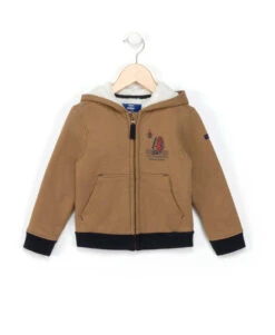 Veste à Capuche en Molleton Camel pour Garçon avec Doublure Fourrure