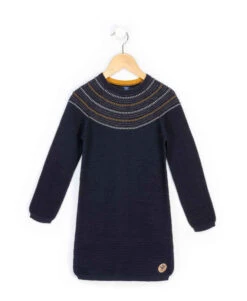 Robe en Tricot Fille Bleu Indigo à Rayures - Confortable & Élégante