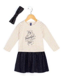 Robe Fille Effet 2-en-1 et Bandeau Assorti - Tenue de Fête en Coton