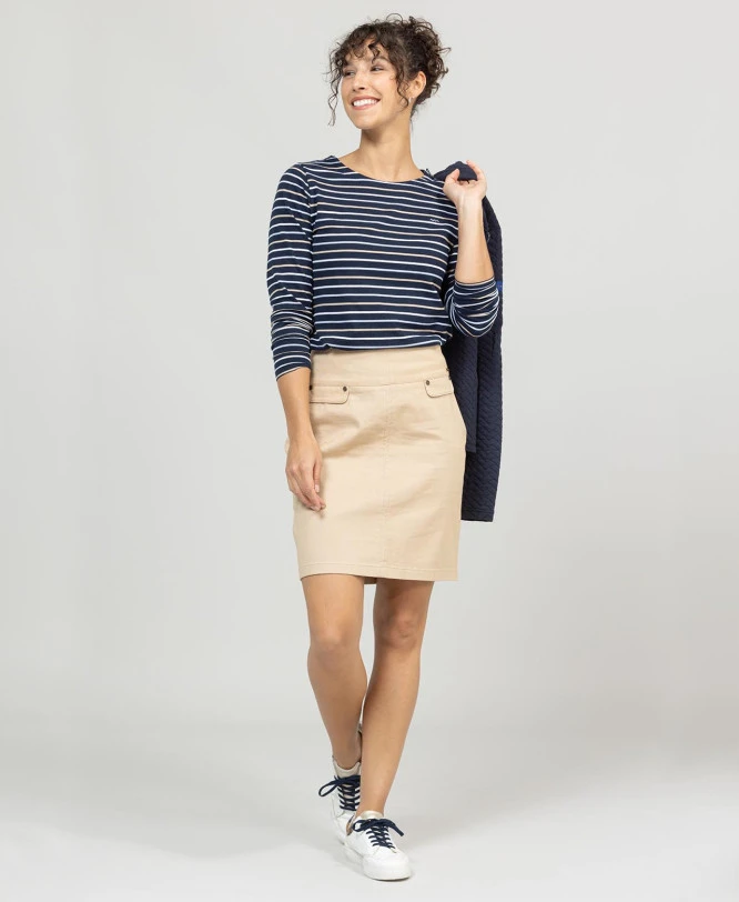 Jupe Courte Beige à Détails Métalliques - Confort Stretch 5 Jupe Courte Beige à Détails Métalliques - Confort Stretch – Image 3