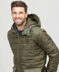 Doudoune Homme Kaki à Capuche Matelassée - Confort et Chaleur Hivernale