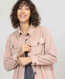 Surchemise en Velours Côtelé Rose pour Femme - Veste Casual Chic