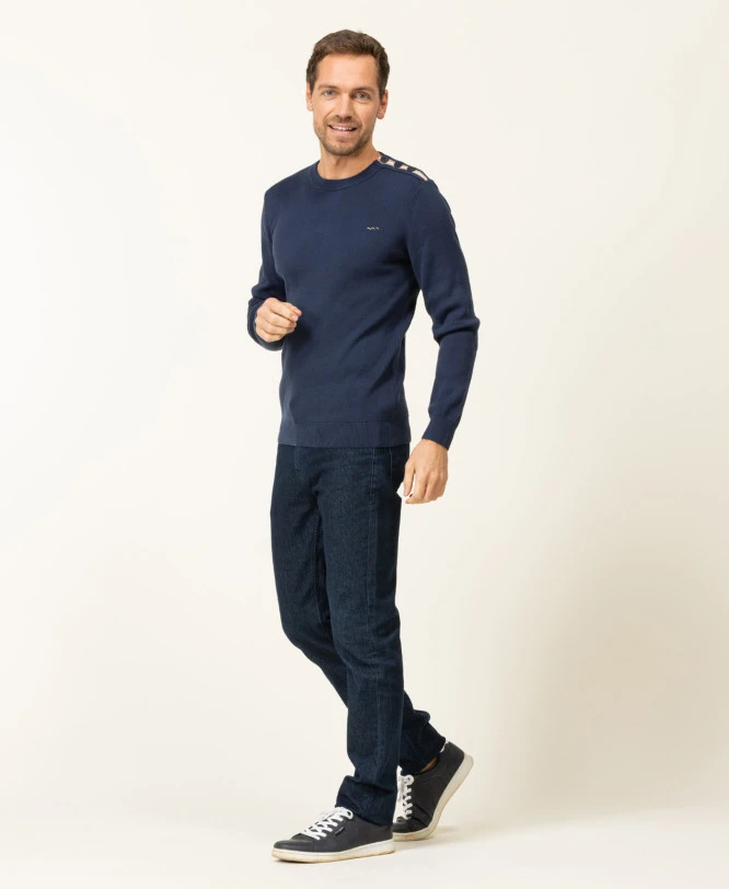 Pull Bleu Minéral pour Homme avec Détails Boutonnés Épaule 6 Pull Bleu Minéral pour Homme avec Détails Boutonnés Épaule – Image 4