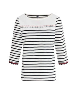 Marinière Femme Manches 3/4 - Tee-shirt 100% Coton Rayé Marine