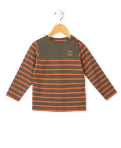 Boys' Long Sleeve Breton Stripe Shirt - Orange & Khaki Nautical Tee