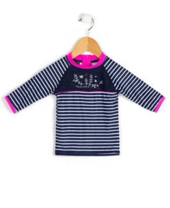 T-shirt de Bain Anti-UV Manches Longues Fille - Style Rayé & Confort