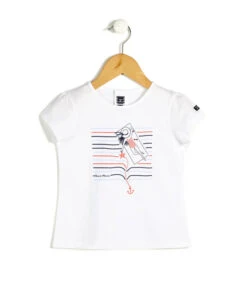T-shirt Blanc Imprimé pour Fille avec Ouverture Facile par Boutons