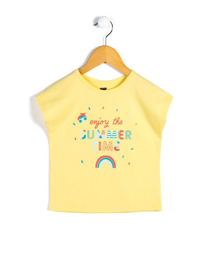 T-shirt Fille Leti Jaune Blanchi à Imprimé Multicolore 3 T-shirt Fille Leti Jaune Blanchi à Imprimé Multicolore
