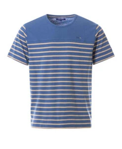 Marinière Homme à Manches Courtes en Coton Certifié OEKOTEX - Bleu et Beige