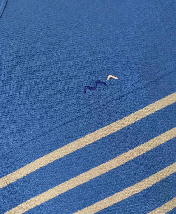 Marinière Homme à Manches Courtes en Coton Certifié OEKOTEX - Bleu et Beige 5 Marinière Homme à Manches Courtes en Coton Certifié OEKOTEX - Bleu et Beige – Image 3