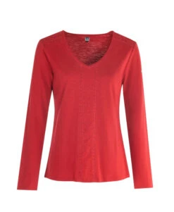 T-shirt Rouge Femme Manches Longues - 100% Coton Jersey Flammé