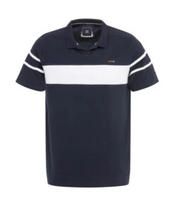 Polo Homme Bleu Marine à Rayures Blanches - Look Chic et Décontracté