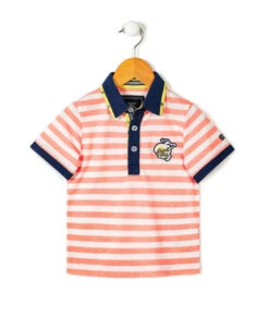 ASTIKA Boys' Striped Short Sleeve Polo Shirt - Natural & Orange