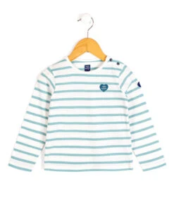 Pobati Marinière Fille à Rayures Vert d'Eau et Naturel