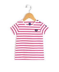 Marinière Fille Manches Courtes Rose et Blanc - Coton Recyclé et Confortable
