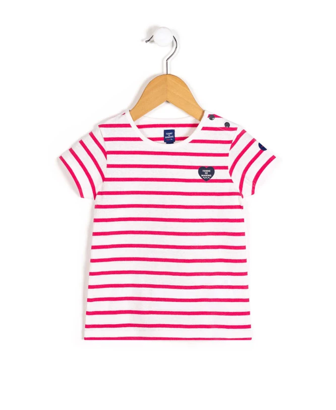 Marinière Fille Manches Courtes Rose et Blanc - Coton Recyclé et Confortable 3 Marinière Fille Manches Courtes Rose et Blanc - Coton Recyclé et Confortable