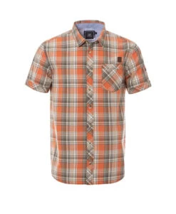 Chemise à Carreaux Orange pour Homme - Manches Courtes et Coupe Droite