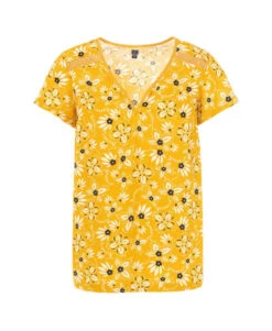 Blouse Fluide à Imprimé Jaune et Manches Courtes pour Femme