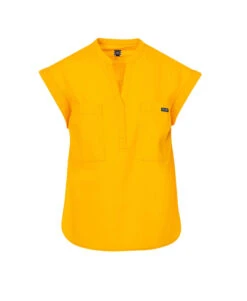 Blouse Jaune Sans Manche à Poches Poitrine pour Femme