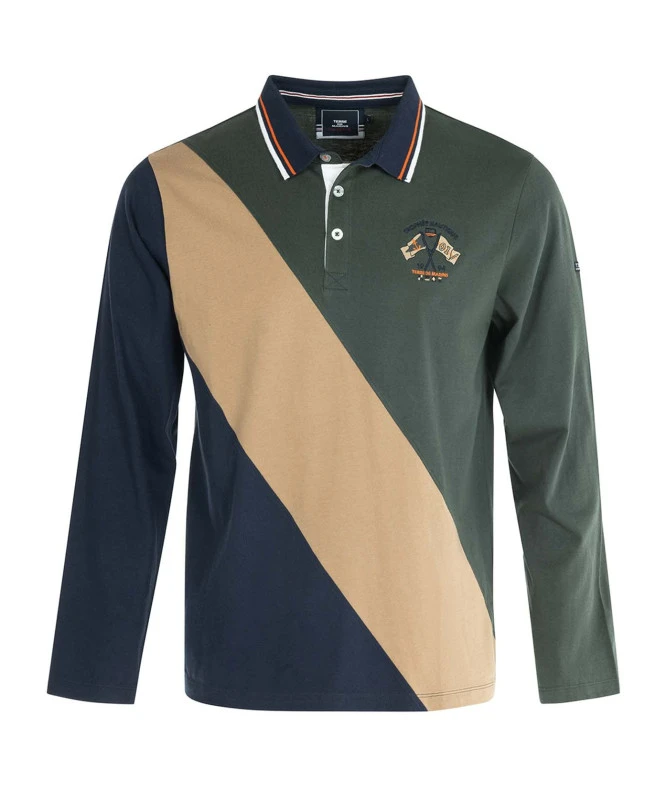 Polo Manches Longues en Coton à Rayures Obliques pour Homme