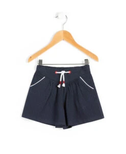 Girls' Indigo Blue Textured Knit Shorts with Adjustable Waist