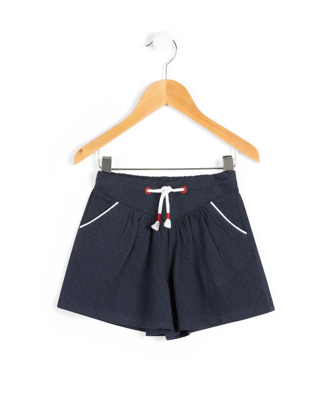 Girls' Indigo Blue Textured Knit Shorts with Adjustable Waist 3 Girls' Indigo Blue Textured Knit Shorts with Adjustable Waist