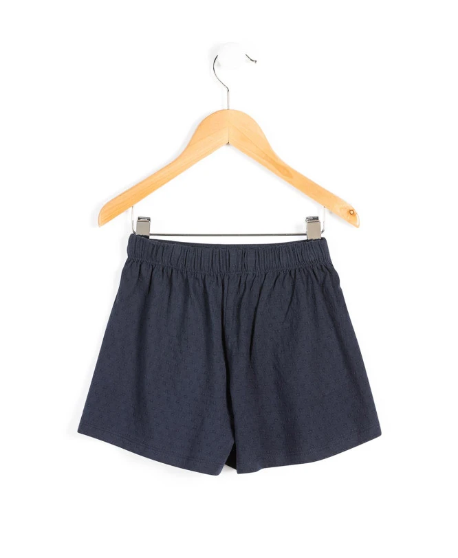 Girls' Indigo Blue Textured Knit Shorts with Adjustable Waist 4 Girls' Indigo Blue Textured Knit Shorts with Adjustable Waist – Image 2