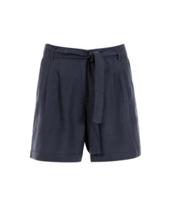 Short Bermuda Fluide Bleu Marine Femme - Coupe Élégante en Lin
