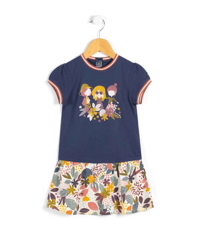 Robe Fille Effet 2 en 1 avec Jupe Imprimée et Ouverture Dos 3 Robe Fille Effet 2 en 1 avec Jupe Imprimée et Ouverture Dos